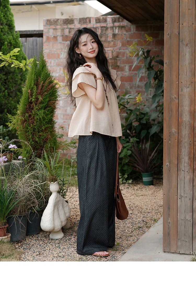 MISHOW Women's Fashion Butterfly Sleeve Blouse Summer 2025 New Loose Casual Square Neck Button Top Women's Clothing MXE37X1854