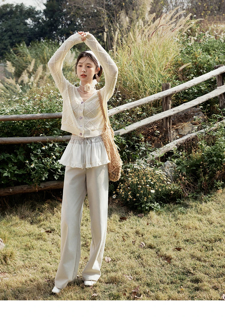 MISHOW Square Pattern Knitted Sweater for Women Spring Summer 2025 V-neck Tops Colorful Starfish Buckle Lazy Cardigan MXE16Z1213