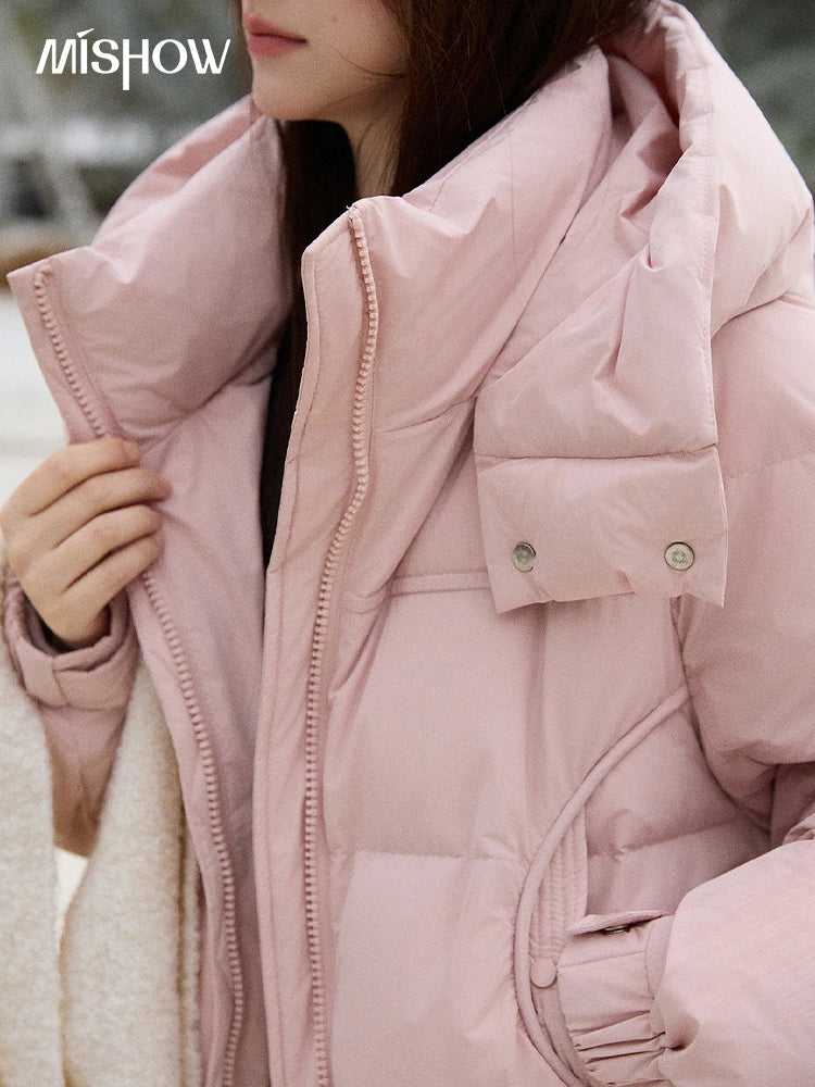MISHOW Women's Lightweight Padded Jacket 2025 Winter 90%White Duck Down Puffer Jacket Hooded Warm Short Down Jacket MXE51Y0078