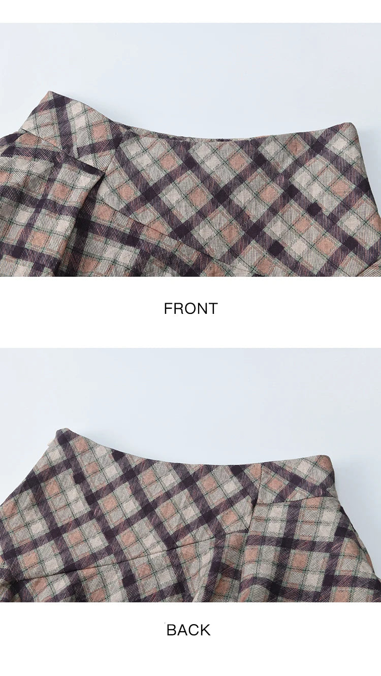 MISHOW Purple Plaid Irregular Skirt for Women Autumn 2025 Linen Blend Invisible Zipper Short Skirt Ruffle Hem Skirts MXE42B2395