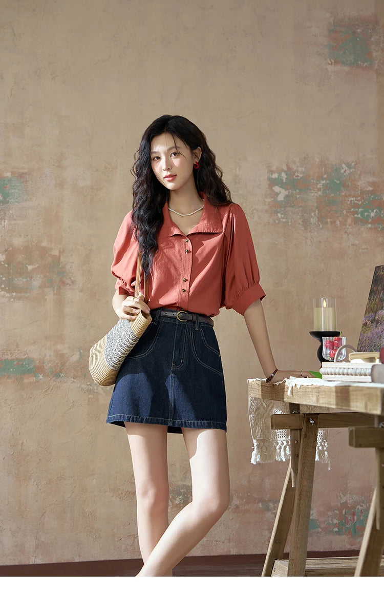 MISHOW Women's Short Sleeve Shirt Summer Thin Casual Simple Loose Elegant Blouses for Women 2024 Fashion Lapel Tops MXD28C0247