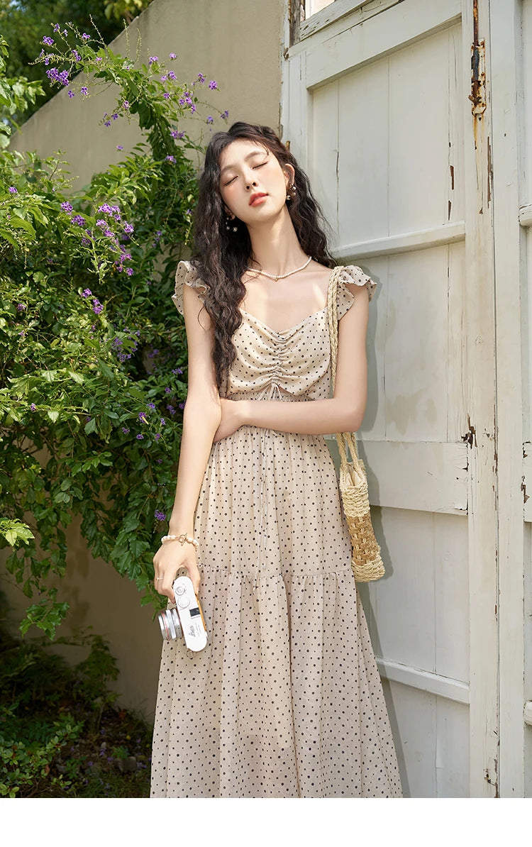 MISHOW Sexy Polka Dot Dresses for Women 2024 Summer New Flying Sleeve Long Fake Two Piece French Dress Woman Clothing MXD28L1902