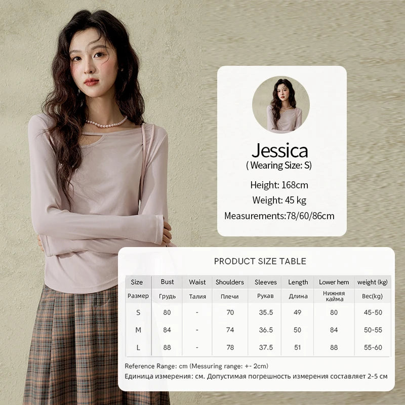 MISHOW Women's Knitted Long Sleeved T-shirt 2025 Spring Outfit Irregular Hollow Neck Tees Slim Solid Color Casual Top MXE13Z1116