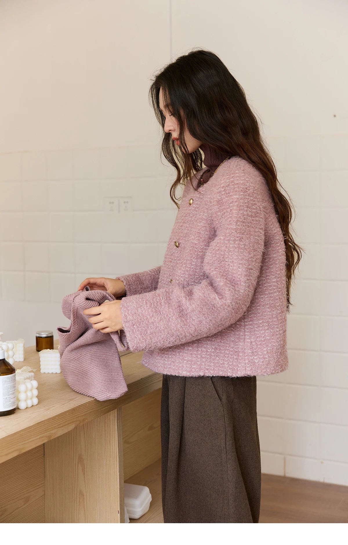 MISHOW Wool Coat Woman 2025 Purple Luxury O-neck Double-breasted Tweed Coat Commute Short Jacket Winter Clothes MXE88W0881