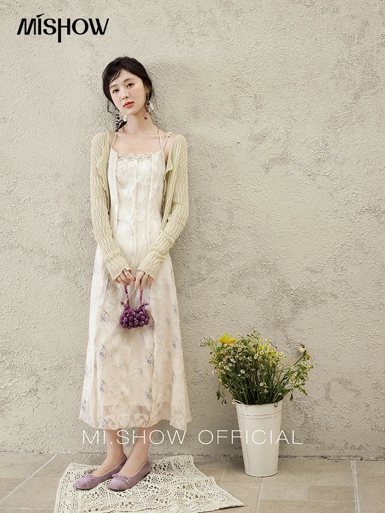 MISHOW Print Suspender Dress Women 2025 Spring Summer Square Collar Sleeveless Cut Flower Dresses New Fashion Slim MXE16L2144