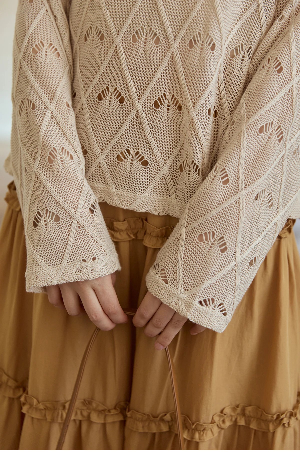 MISHOW Women's Diamond Patterned Knitted Top 2025 Autumn Bohemian Hollowed Out Thin Top Scoop Neck Knitted Sweaters MXE42Z1332