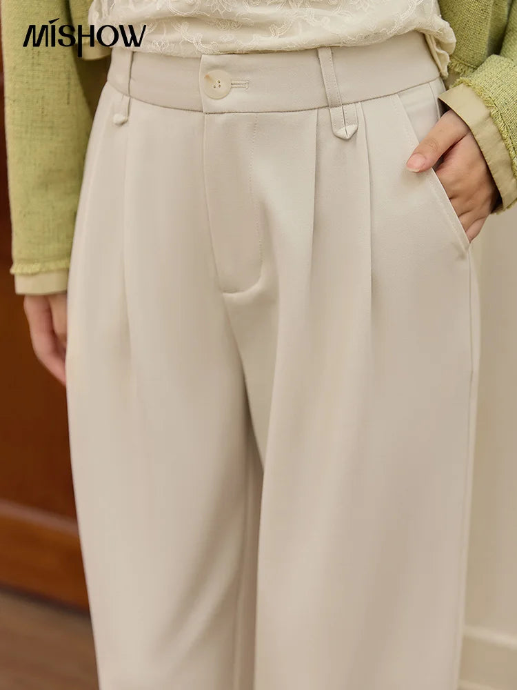 MISHOW Apricot Gray Wide Leg Pants for Women Autumn 2025 Korean High Waist Trousers Slim Versatile Pants Office Lady MXE41K1013
