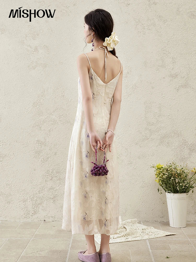 MISHOW Print Suspender Dress Women 2025 Spring Summer Square Collar Sleeveless Cut Flower Dresses New Fashion Slim MXE16L2144