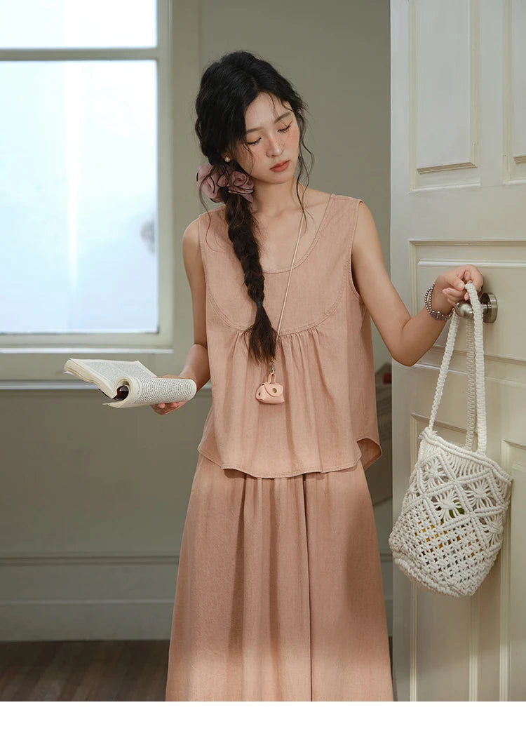 MISHOW Ladies 2 Pieces Set 2025 Summer New U-shaped Collar Sleeveless Top Fashion A-line Skirt Set Women's Clothing MXE35T0606