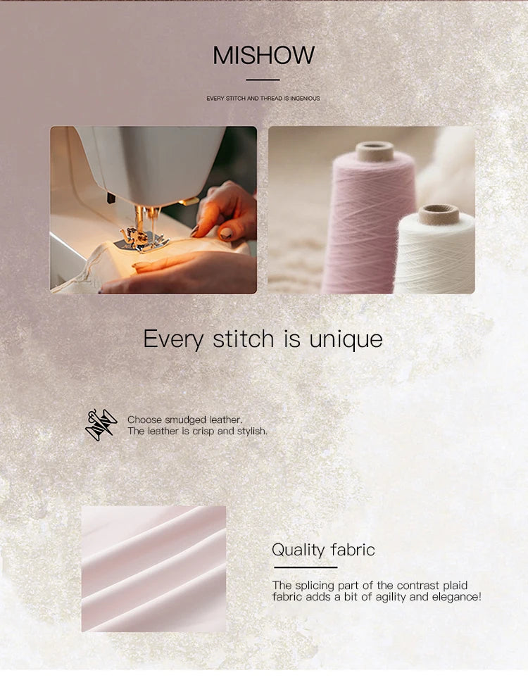 MISHOW Women's Dyed Leather Jackets 2025 Autumn Short Contrasting Plaid Lapel Jacket Fashion Loose Bow Pockets Coat MXE44W0818