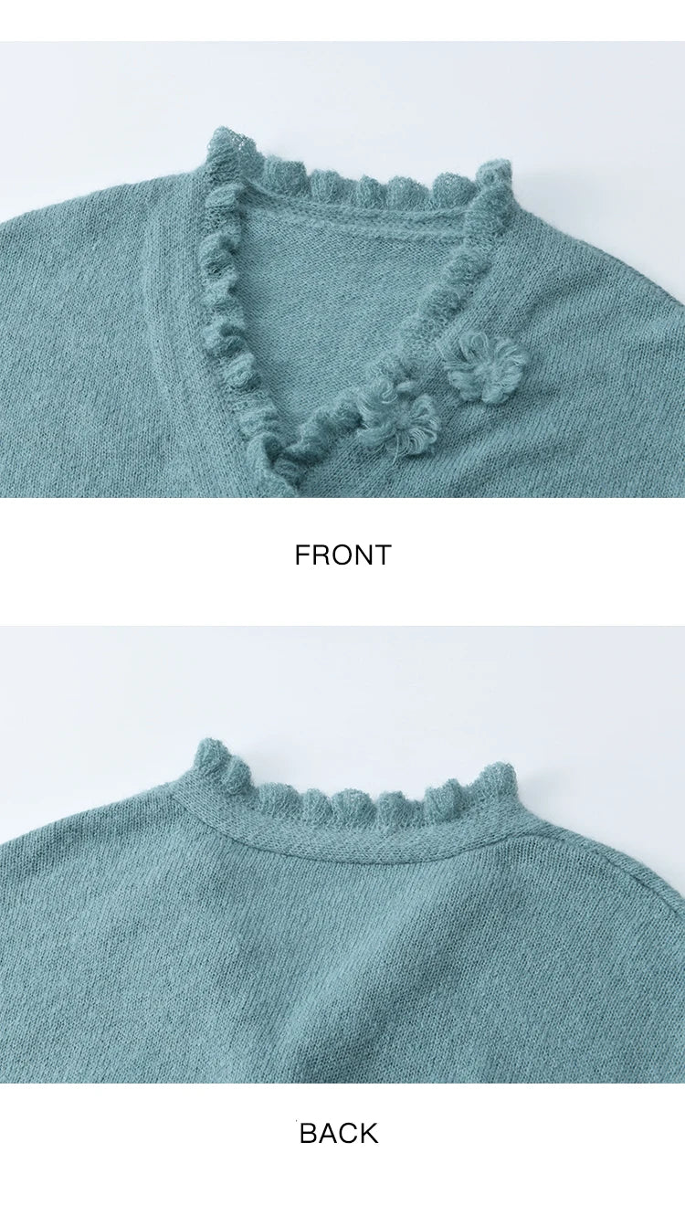 MISHOW Blue Knitted Cardigan Strap Two Piece Set 2025 Autumn Sweater Cardigan Lotus Leaf Edge Flower V-neck Camis Set MXE45T1377