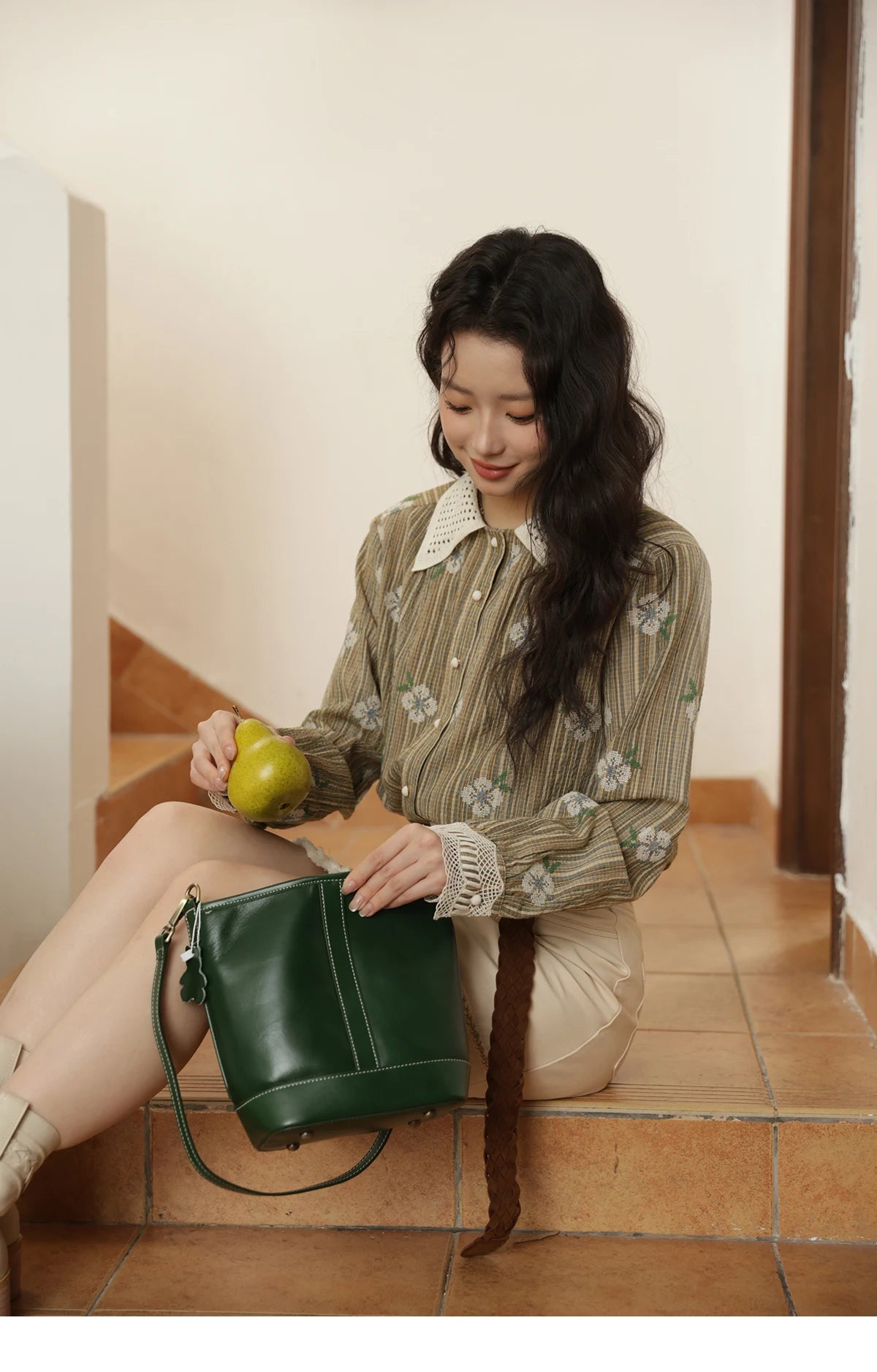 MISHOW Embroidered Shirt for Women Autumn 2025 Hollowed Out Woven Lapel Tops Lace Cuffs Vintage Long Sleeved Shirt MXE44C2393