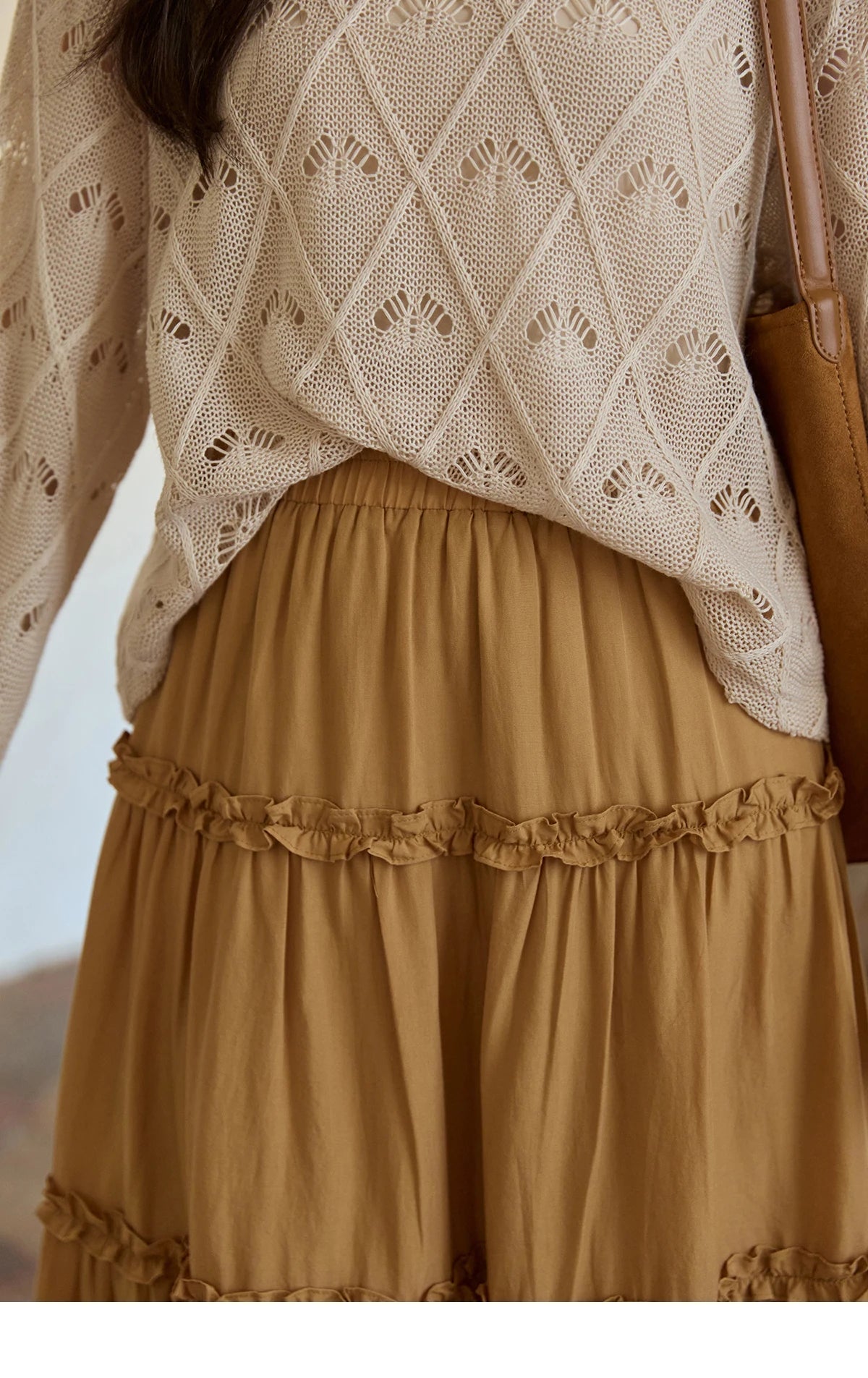 MISHOW Retro Orange 100 Lyocell Skirt 2025 Autumn Black Fungus Edge A-line Skirts Elastic High Waist Hem Tassel Skirt MXE42B2386