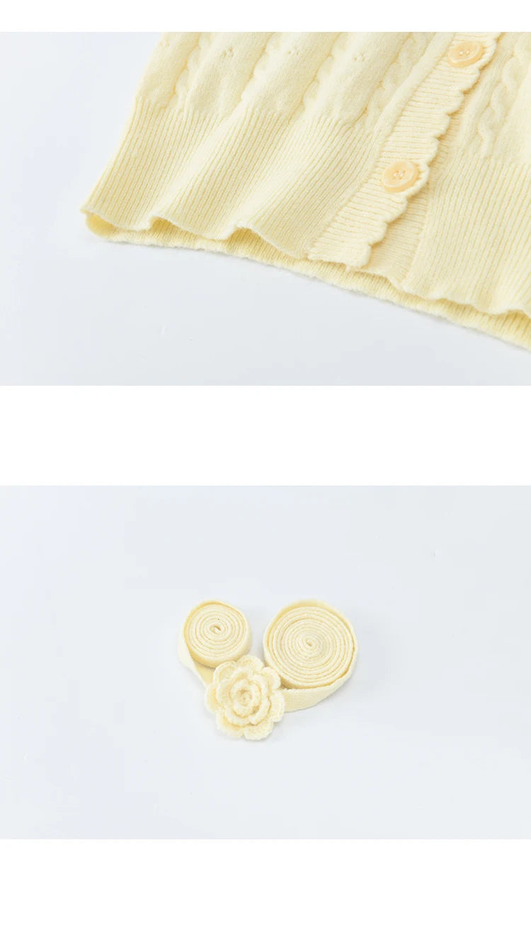 MISHOW Women's Beige Cable Knit Cardigan 2026 Spring Square Neck Long Sleeve Slim Casual Knitwear with Flower Ribbon MXF11Z2903