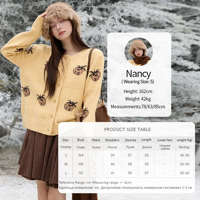 MISHOW Cardigan Women 2025 Autumn Winter Fashion Fuuny Pineapple Jacquard Round Neck Single-breasted Sweater Woman MXE87Z2752