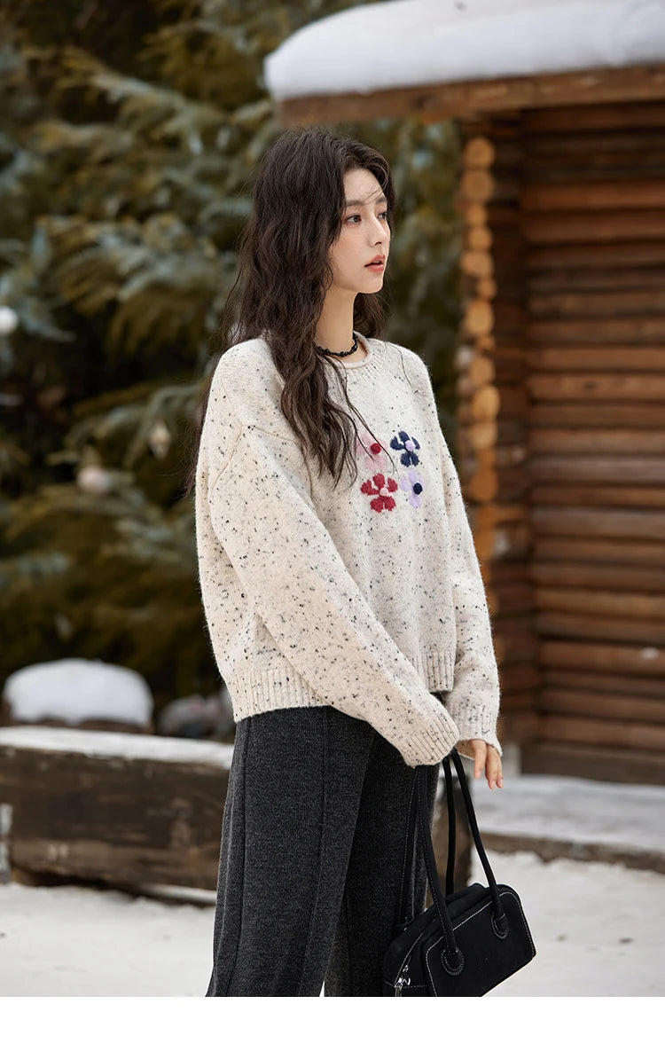 MISHOW Wool Blend Yarn Knitted Sweater Flower Color Dots Design 2024 Winter Women O-Neck Pullovers Lazy Sweaters MXD56Z1066