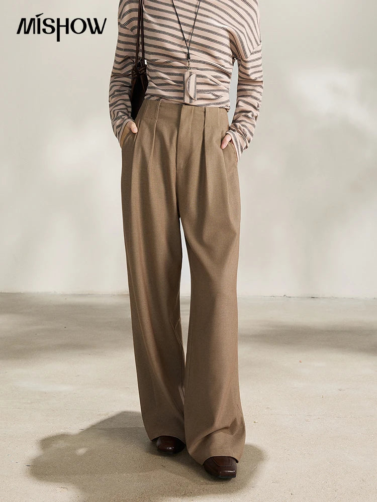 MISHOW Women's Camel Wide Leg Pants 2026 Spring High Waist Pleated Pants Office Lady Versatile Loose Casual Trousers MXF108K1007