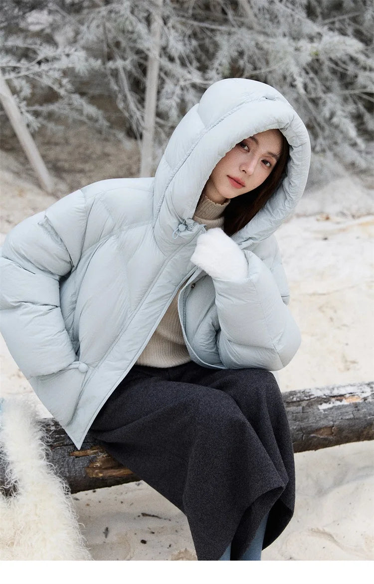 MISHOW Blue Down Coat Women 2025 Winter Fashion Elegant 90% White Duck Down Short Lightweight Puffer Jacket Warm MXE51Y0081