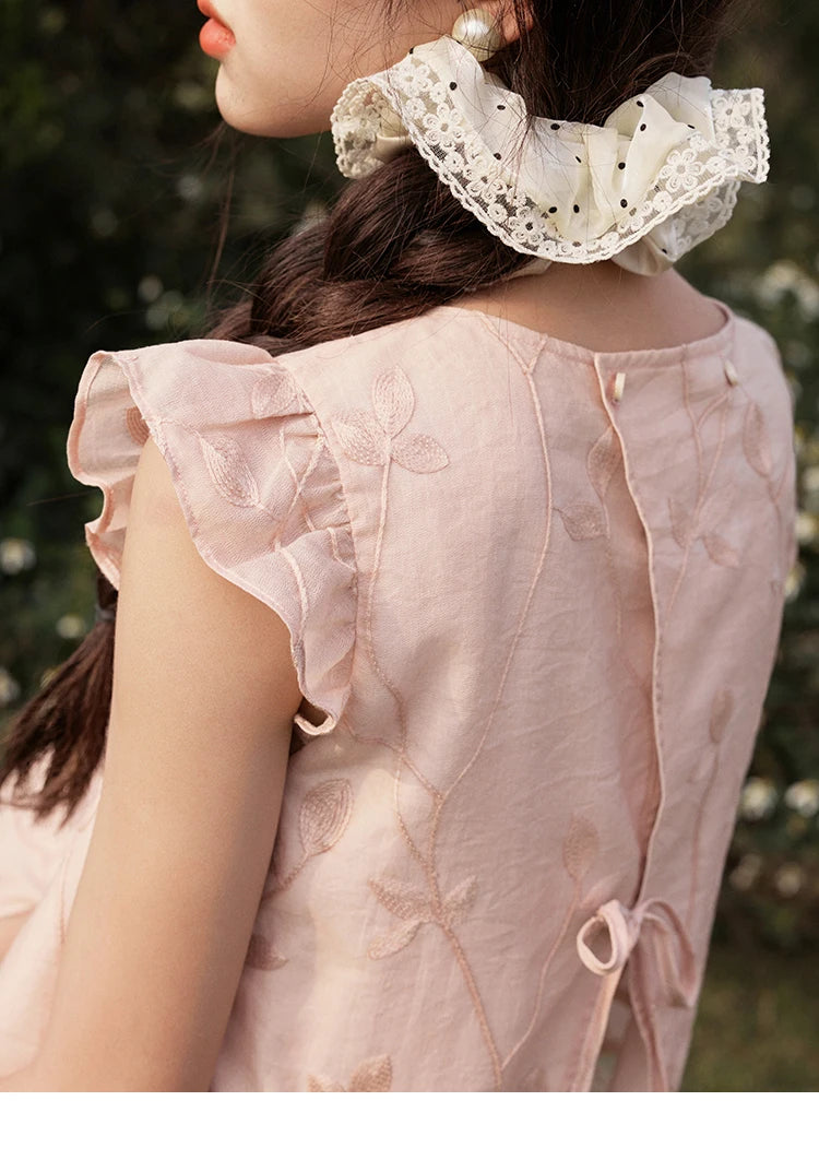 MISHOW Sweet Summer Skirt Sets Women New 2025 Short Flying Sleeve Round Neck Tops Hollow Embroidery A-line Skirt Lady MXE33T0545