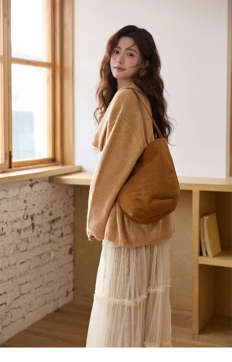 MISHOW Women's Orange Sweater 2025 Winter French Style Luxury Loose Long-sleeved Sweater Vest Belt Three-piece Set MXE86T1437