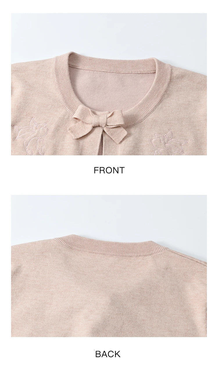 MISHOW Women's Iris Embroidery Round Neck Cardigan 2025 Spring Loose Knitted Thin Bow Design(Not Include Lace Vest)MXE13Z1142
