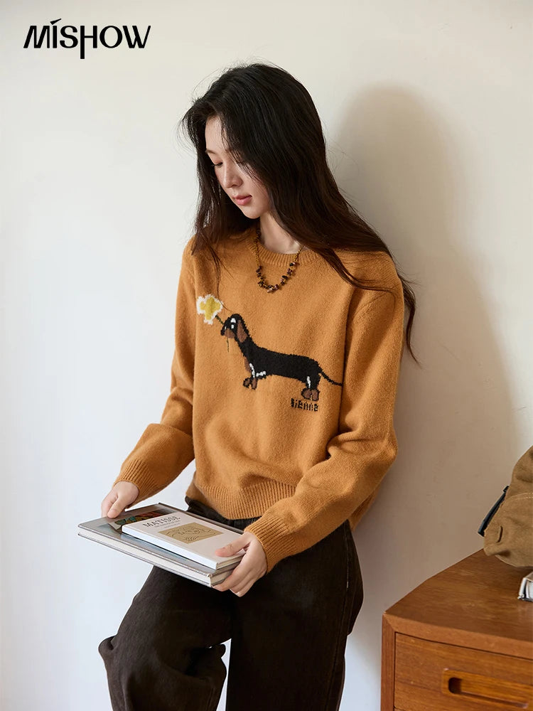 Mishow Orange Sausage Dog Jacquard Pullover MXE48Z2578
