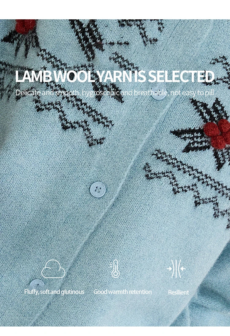 MISHOW Women's Geometric Jacquard Fair Isle Sweater 2025 Winter Retro Blue O-Neck Single-breasted Commuter Cardigan MXE86Z2734