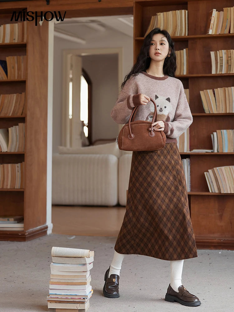 MISHOW Faux Sable Sweater Women 2024 Autumn Winter Sweet Gentle Loose Basic Soft Cartoon O-Neck Long Sleeve Pullovers MXD45Z0860