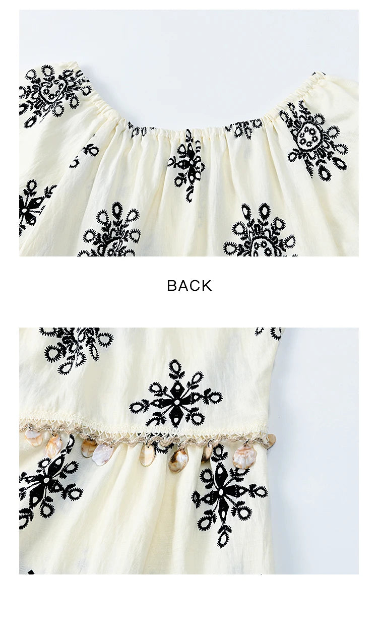 MISHOW Bohemian Print Shirts Women Summer Short Puff Sleeve Square Sleeve Loose Shell Ribbon Stitching Blouses Lady MXE35X1817