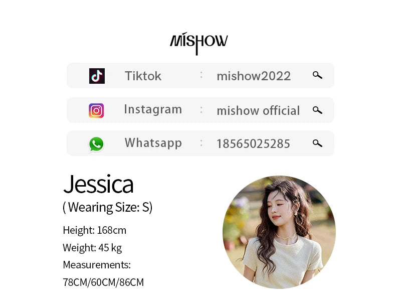 MISHOW Women's Short Sleeved Knitted T-shirt Spring 2025 Korean Minimalist Back Hollowed Out Pearl Buckle Design Tees MXE13Z1072