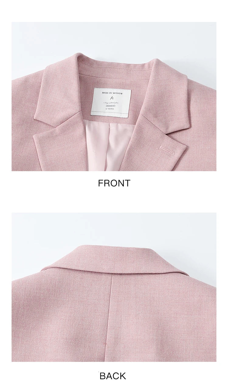 MISHOW Blazers for Women Spring 2025 Shoulder Pads Back Hem Slit Bow Coat Temperament Solid Single Breasted Blazer MXE13W0706