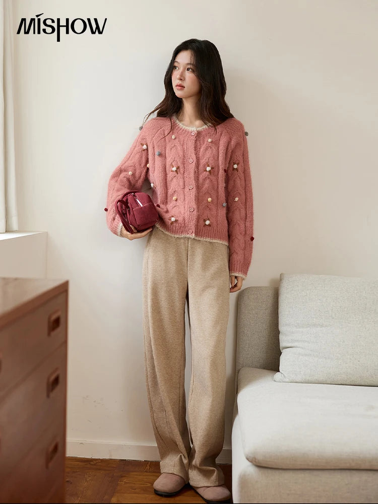 MISHOW Hand-crocheted Knitted Cardigan for Women 2025 Autumn Luxury Long Sleeves Wool Blended Loose Casual Tops MXE48Z2575