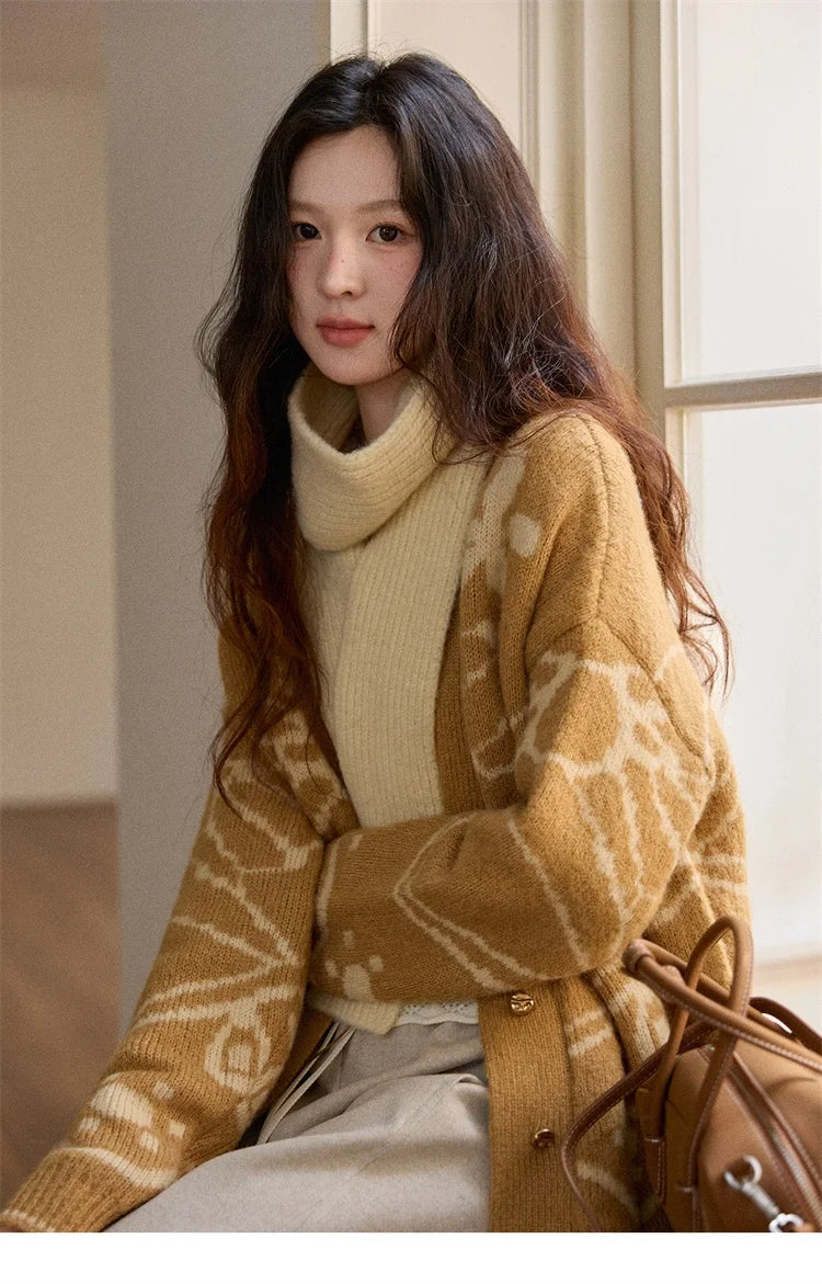 Mishow Yellow Jacquard Plant Pattern Cardigan MXE48Z2522