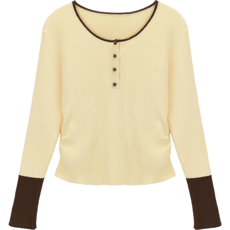 MISHOW Long Sleeves Sweater Women 2025 Winter New Retro Contrast Color Crew Neck Knit Top Comfortable Slim Sweater MXE89Z2639