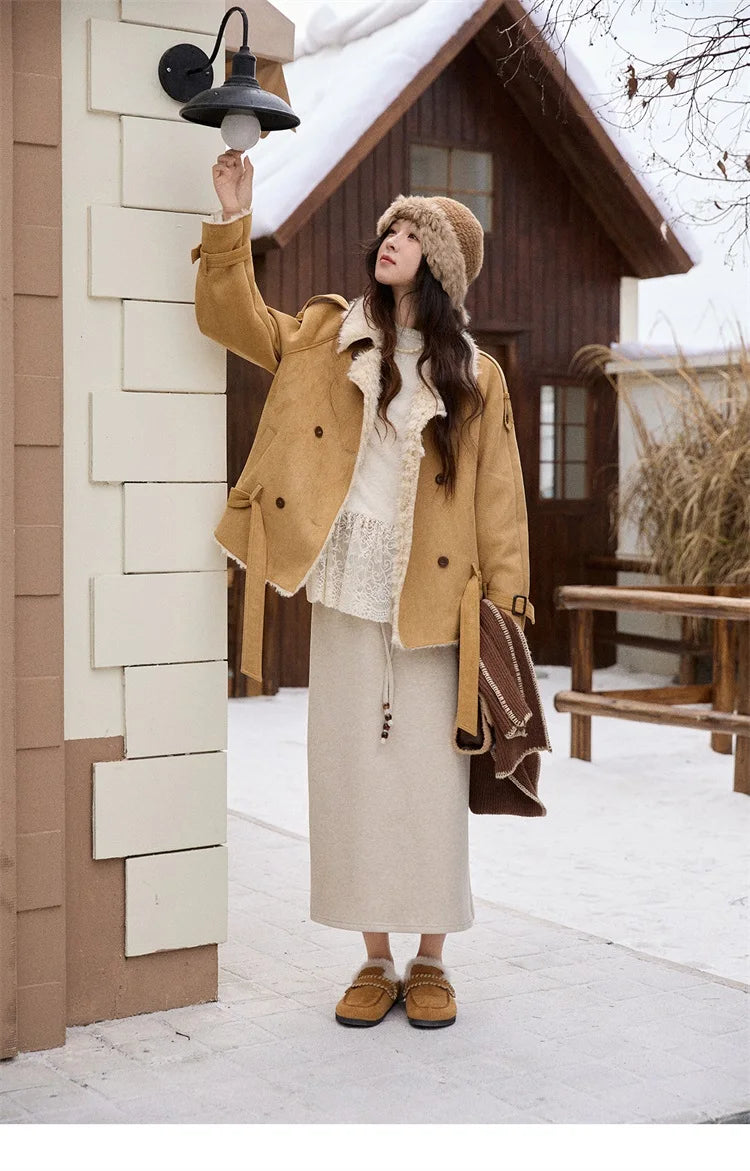 MISHOW Woman Brown Skirt 2025 Retro High Waist Loose Fitting Half Body Skirt with Back Split Straight Leg Long Skirt MXE90B2447