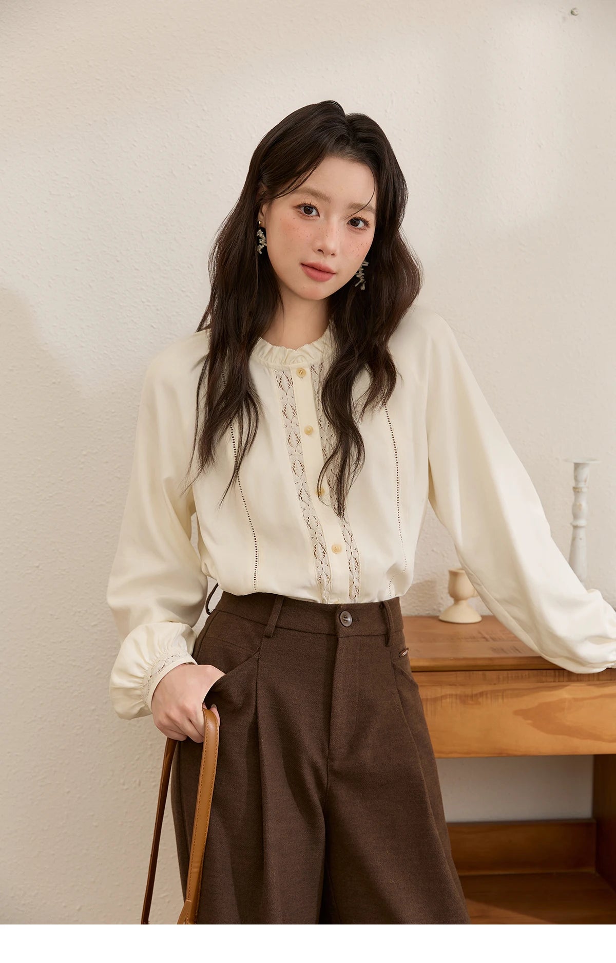 MISHOW Brown Wide-leg Pants for Women 2025 Autumn Winter New Retro High Waist Drape Trousers Commute Casual Pants MXE51K1094