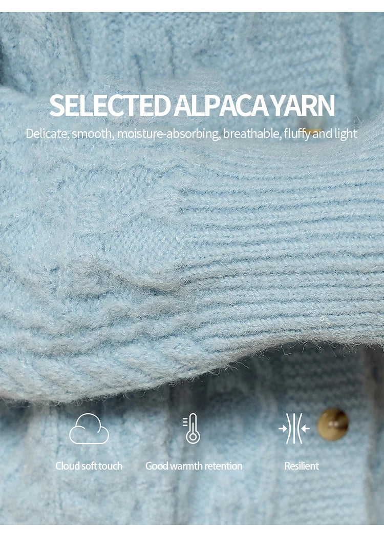 MISHOW Cardigan Women 2025 Autumn Winter Fashion Light Blue Retro Crew Neck Knitted Sweater Casual Loose Pocket Top MXE49Z2614