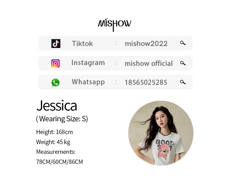 MISHOW Printed Cotton T-shirts for Women Spring 2025 Loose Slim Short Round Neck Tees Versatile Soft Casual Tops MXE13T0461