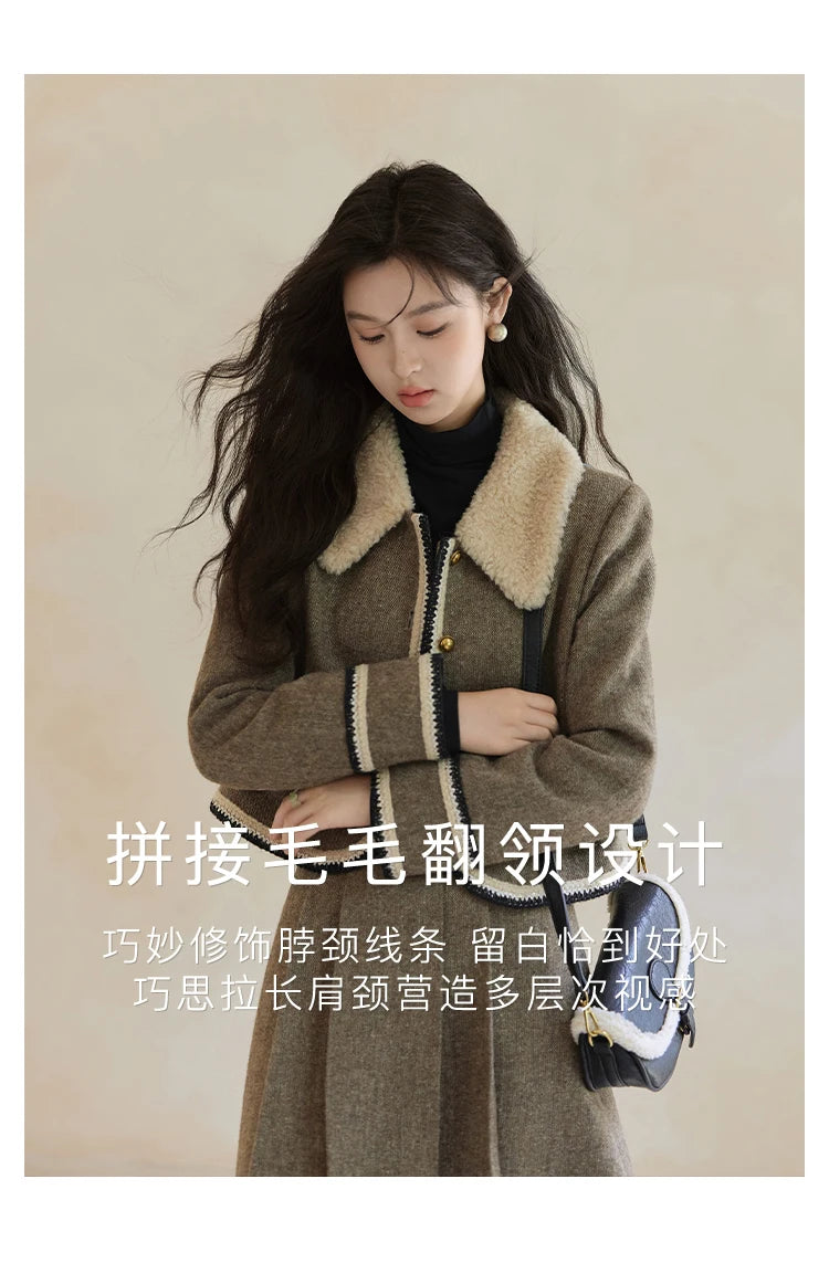 MISHOW Vintage Midi Skirts Coat Seprately Women 2024 Winter Turn Down Collar Plaid Tweed Jacket A-Line Pleated Skirt MXD56W0569