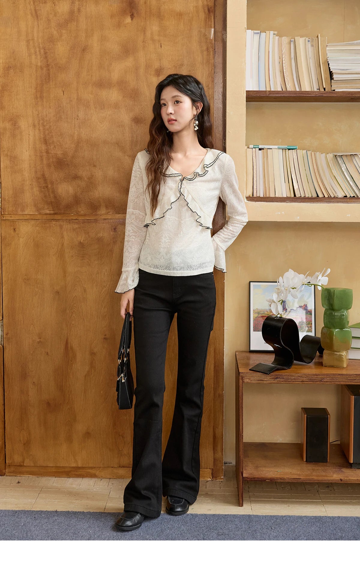 MISHOW Black Jeans for Women 2025 Winter New Vintage High Waist Elastic Flared Pants Commute Casual Slim Trousers MXE51K1098