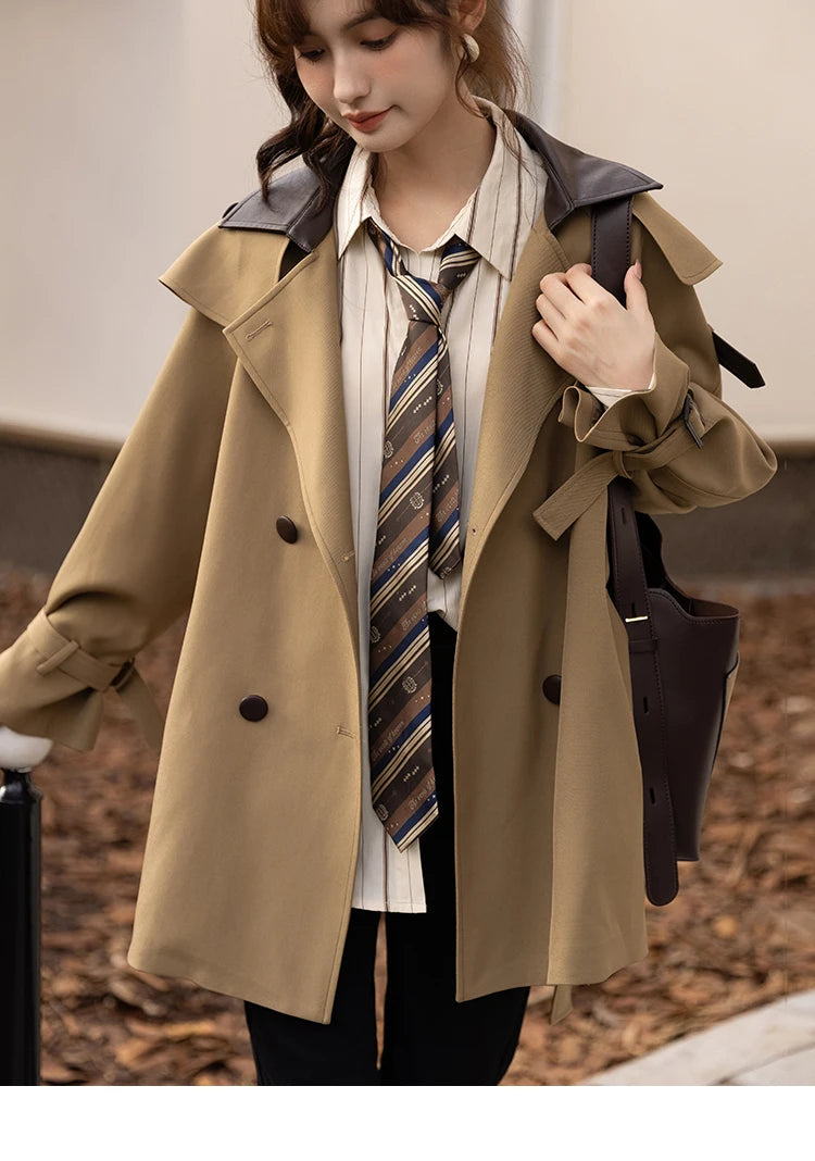 MISHOW Trench Coats for Women Autumn Korean Office Lady Polo Collar Patchwork Long Mid-length Jacket Female Outerwear MXB33W0399