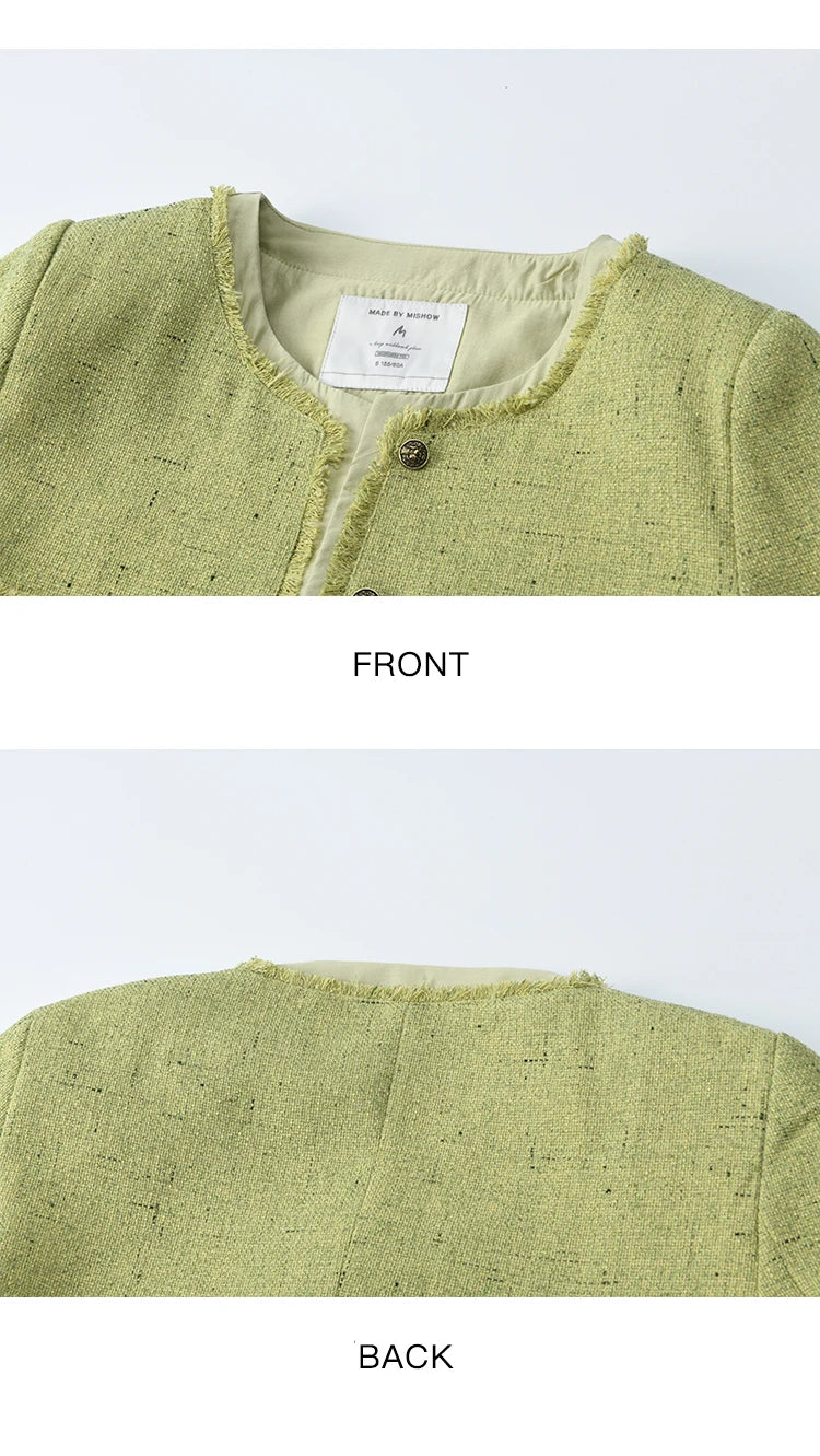 MISHOW Green Fragrant Short Coat 2025 Autumn Korean Single Row Metal Buttons Jackets Symmetric Pocket Commuter Top MXE41W0796