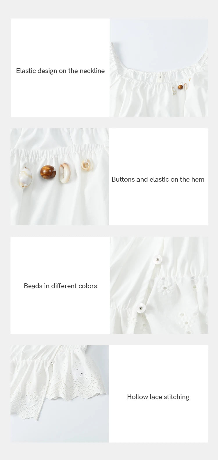 MISHOW French Summer Casual Blouses 2025 Solid Short Puff Sleeve Hem Hollow Cotton Tops Loose Collar Beading Blouse MXE33X1776