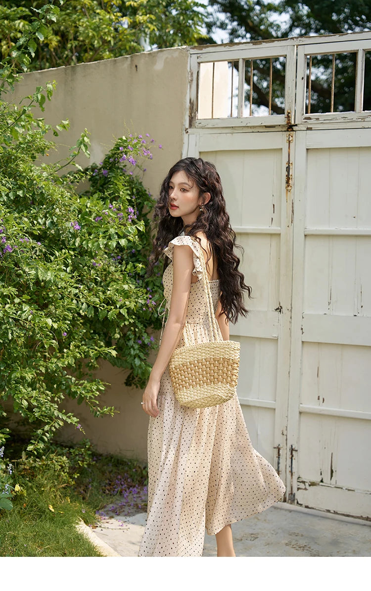 MISHOW Sexy Polka Dot Dresses for Women 2024 Summer New Flying Sleeve Long Fake Two Piece French Dress Woman Clothing MXD28L1902