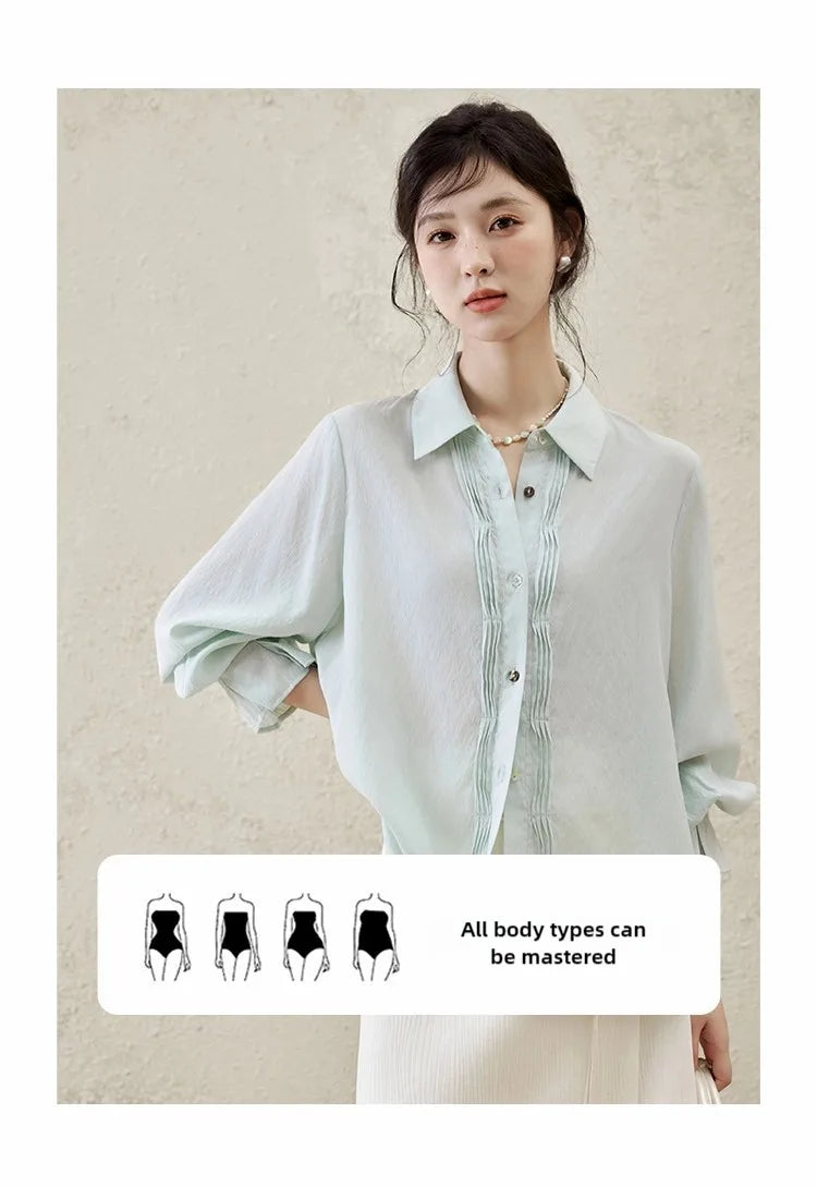 MISHOW Wave Striped Single Breasted Shirt for Women Spring 2025 Shell Buttons Solid Shirts Loose Commuter Outerwear MXE16C0422