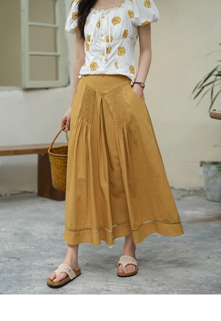 MISHOW Fashion High Waist Skirts for Woman 2025 Summer New Ladies Casual Pocket Bottom Spliced Hollow Out Lace Skirts MXE35B0724