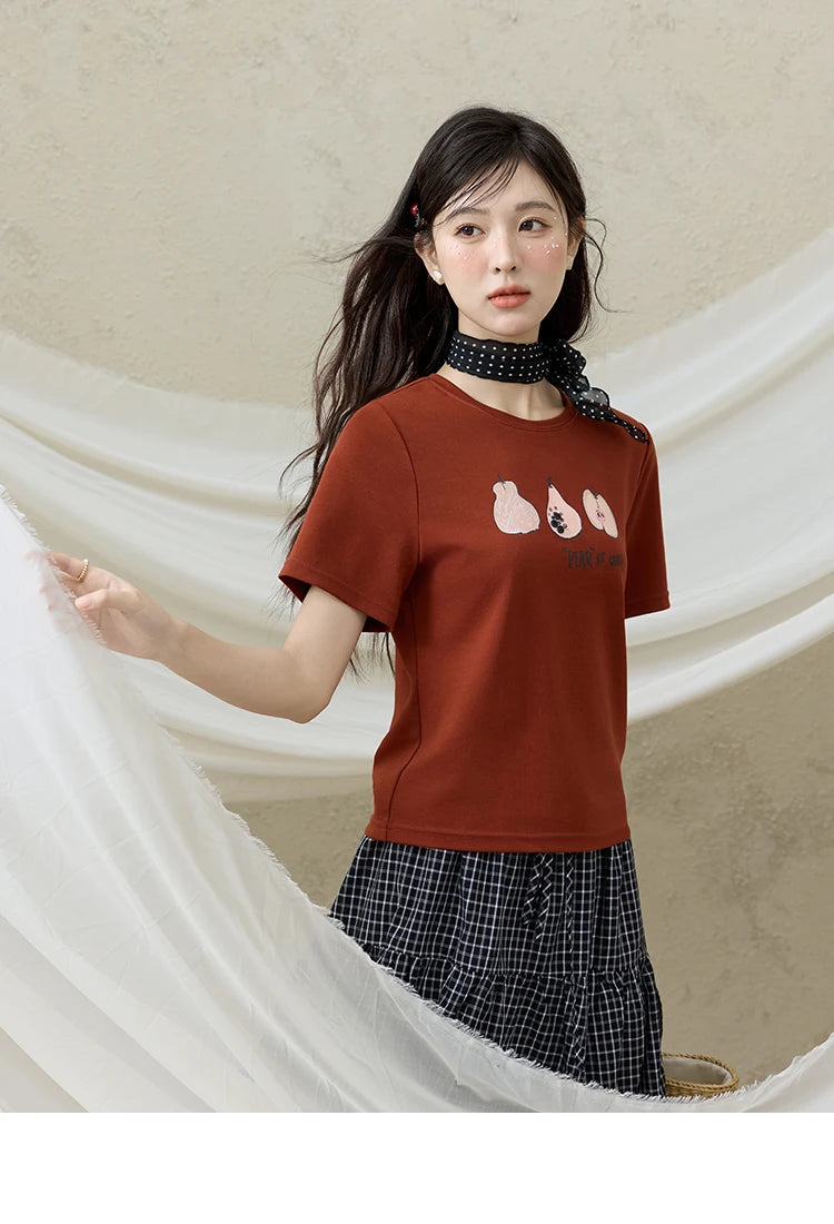 MISHOW Summer Print Casual T-shirt Women New 2025 Short Sleeve Round Neck Slim Shirts Female Fashion Office Lady Tops MXE33T0500