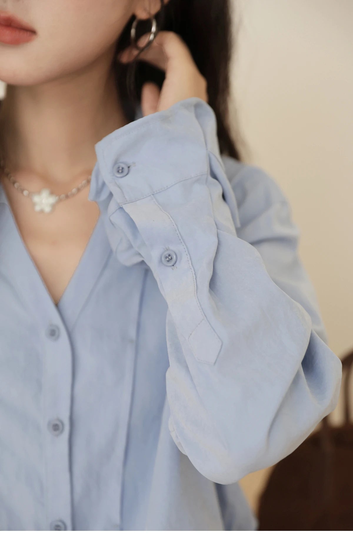 MISHOW Blue Peach Skin Velvet Shirt for Women Autumn 2025 Lapel V-neck Shirts Female Pleated Cuffs Tops Office Lady MXE44C2392