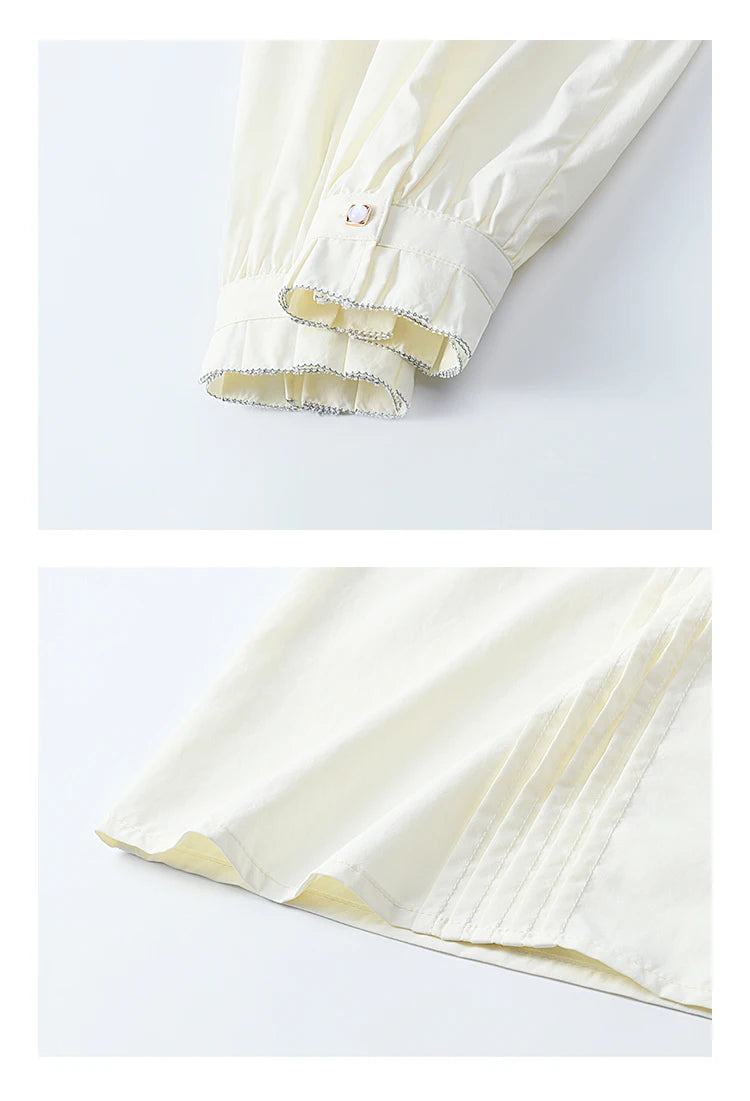 MISHOW French Tucker Pleats Doll Neck Shirt for Women 2025 Spring Straight Shirt Ruffled O Neck Shirts Office Lady MXE12C0401