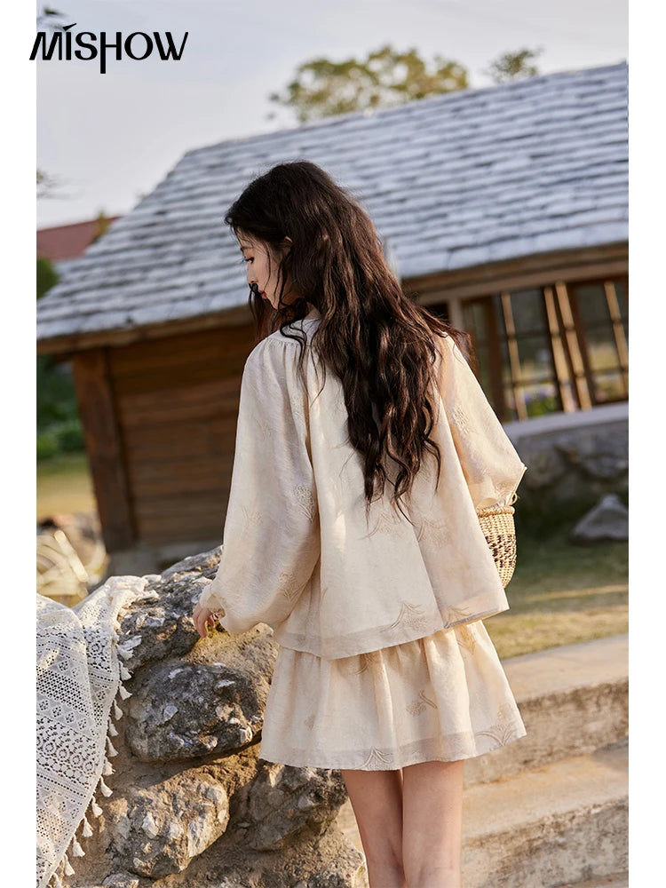 MISHOW Iris Embroidery Blouse Elastic Waist Skirt Set for Women Spring Summer 2025 Jacquard Commuting Slim Two Pieces MXE13T0454